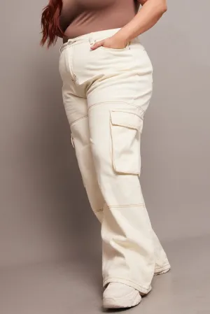 Daily Wear Festival Outfit Pre Shrunk Material Beige Cargo Jeans High Rise
