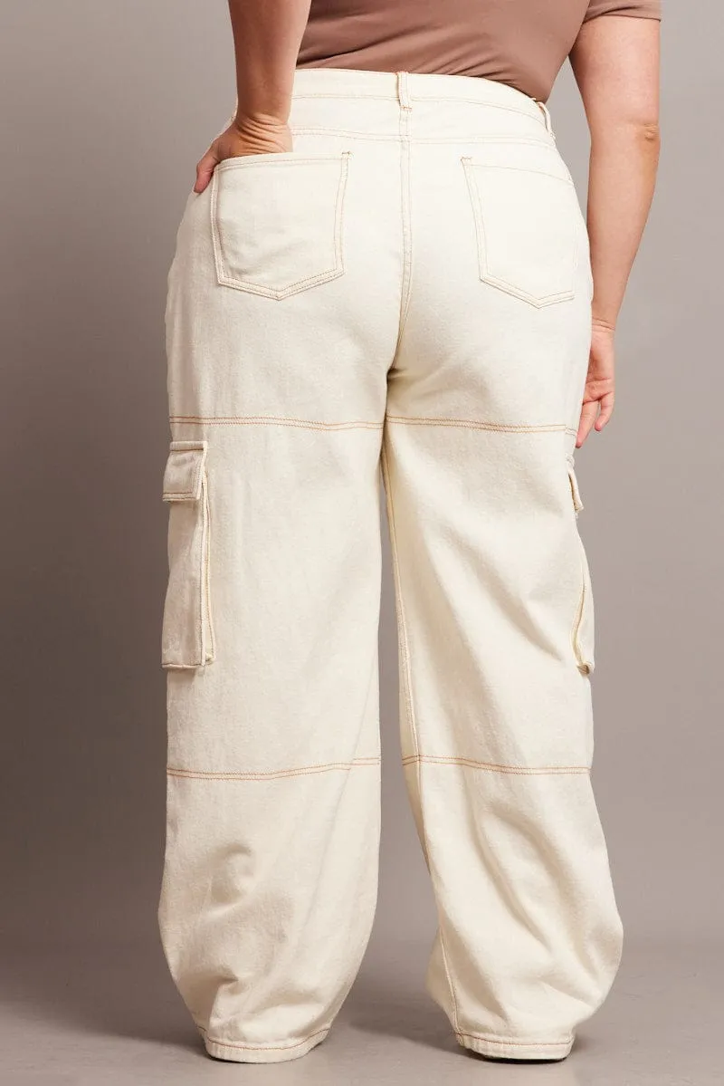 Beige Cargo Jeans High Rise Night Out Traveler Gear Stylish Beach Day Sustainable