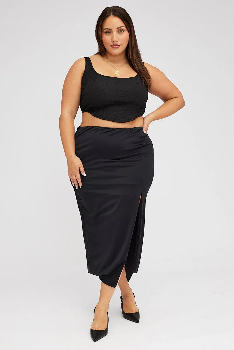 Double Layer Construction Fashion Combo Black High Split Long Skirt Jersey