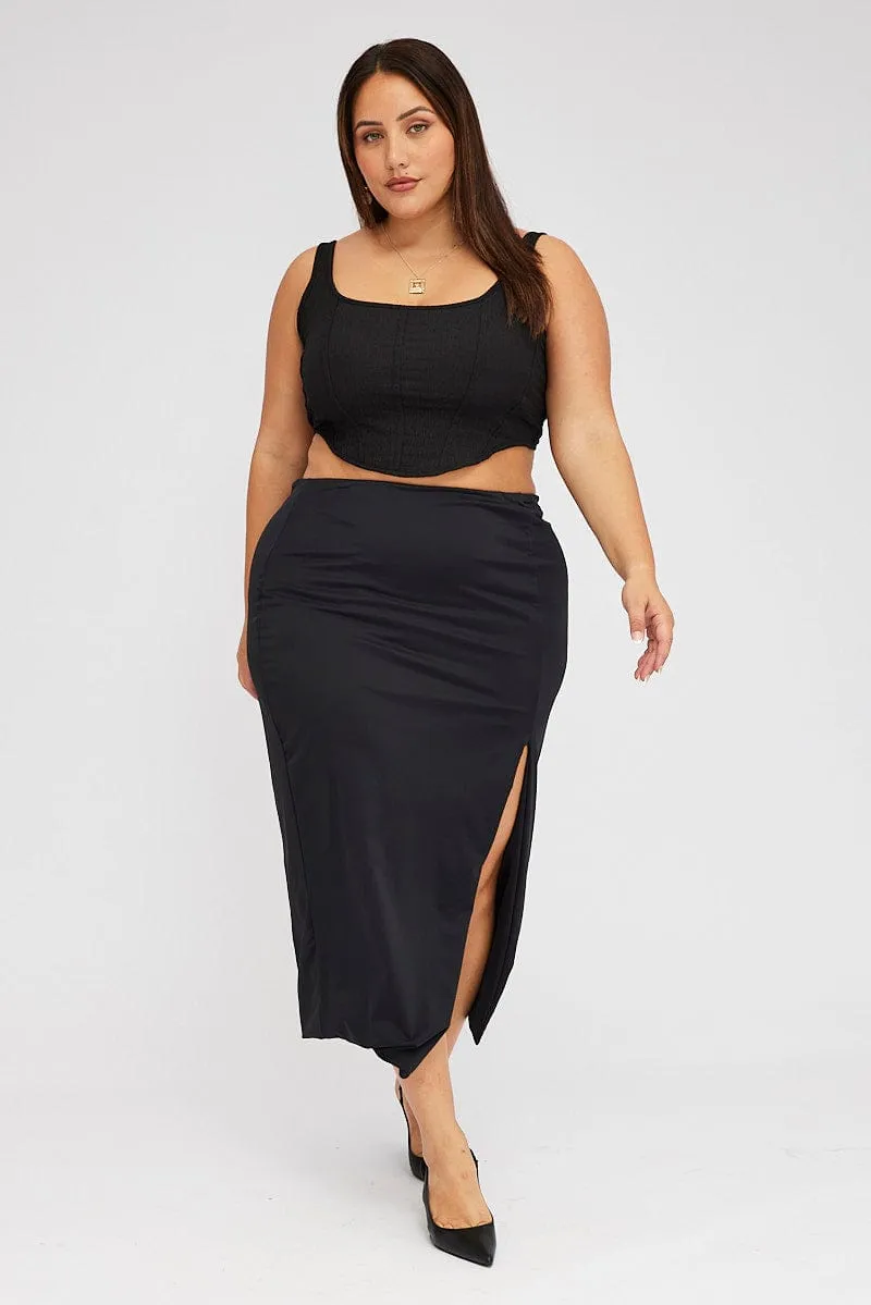 Relaxed Mood Black High Split Long Skirt Jersey