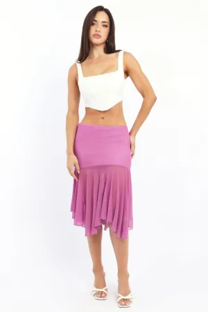 Purple Midi Skirt Scarf Hem Asymmetric Mesh Lined Reinforced Seams