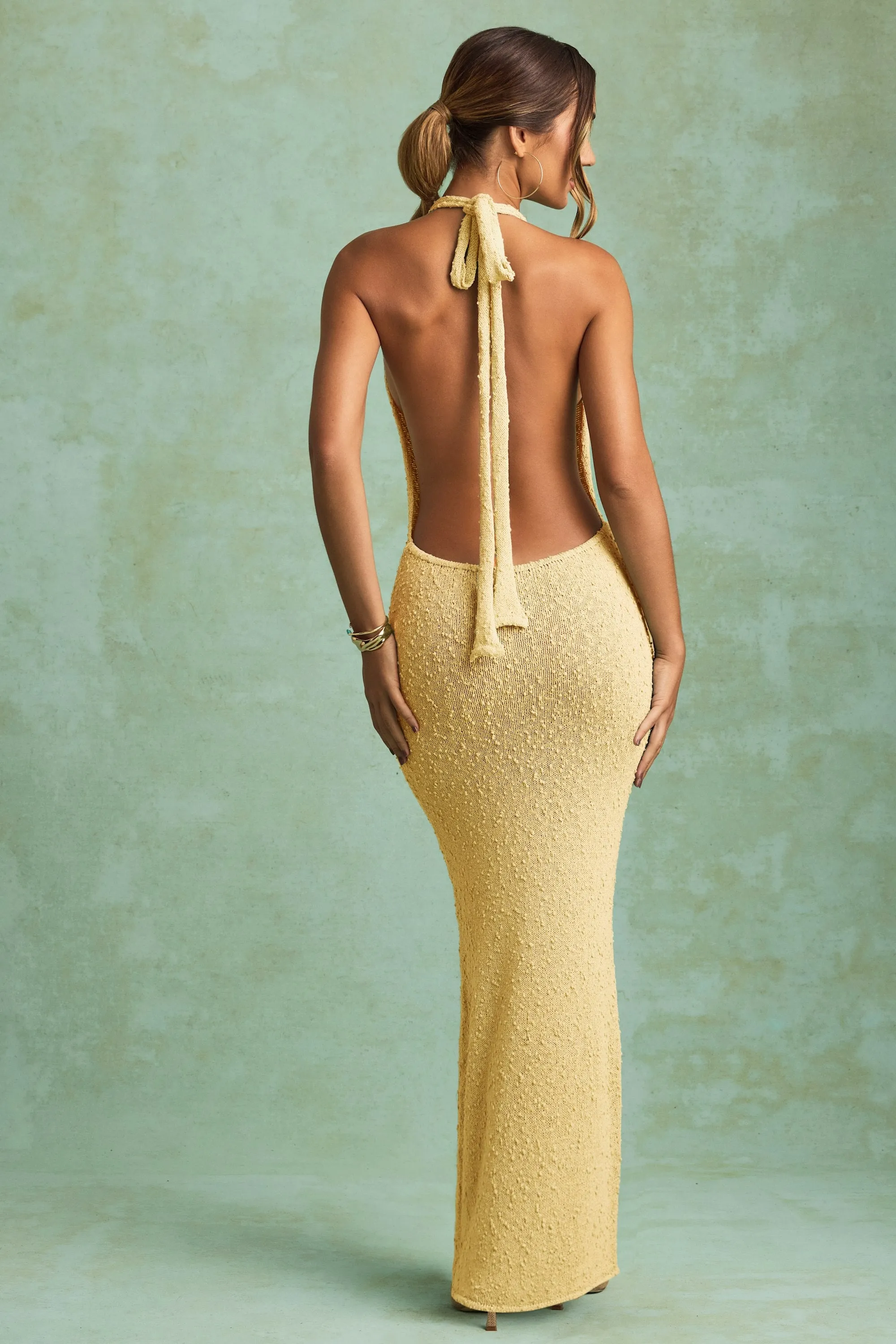 Sail View Tulip Glow Boucl?? Halterneck Maxi Dress in Yellow