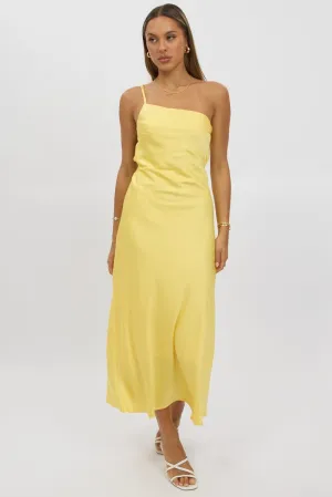 Yellow One Shoulder Dress Satin Soft fabric maxi gown color block