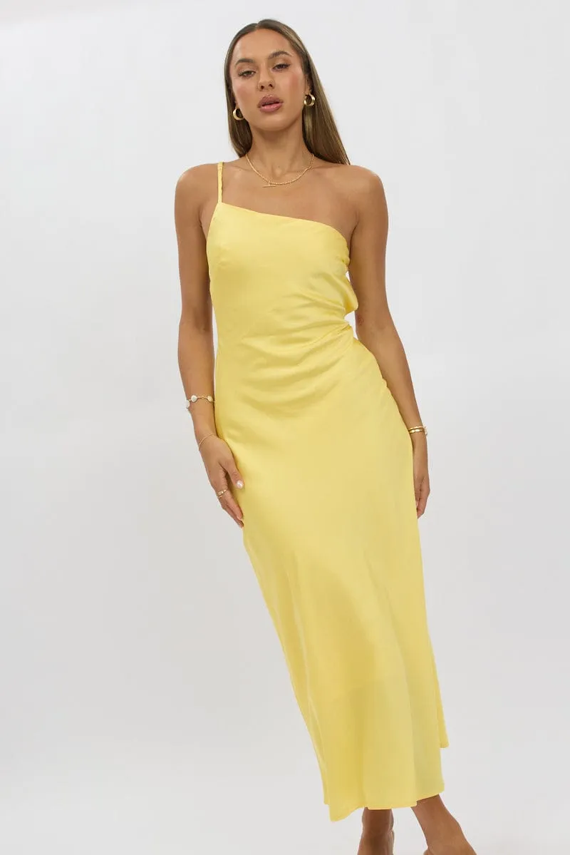 Yellow One Shoulder Dress Satin Fashionable bohemian maxi