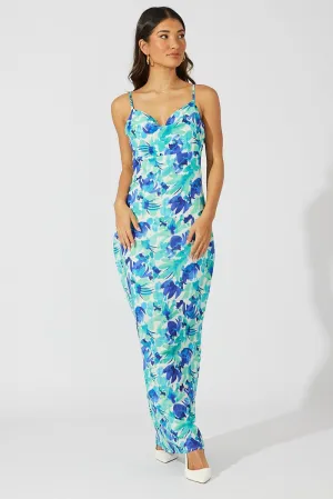 Green Floral Maxi Dress Slip Cami Watercolour Print Nickel Glow