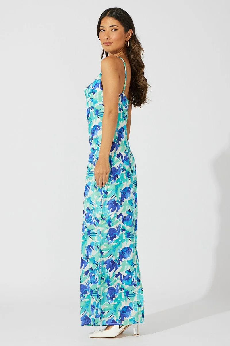The flattering silhouette of this dress enhances your figure without compromising comfort Green Floral Maxi Dress Slip Cami Watercolour Print
