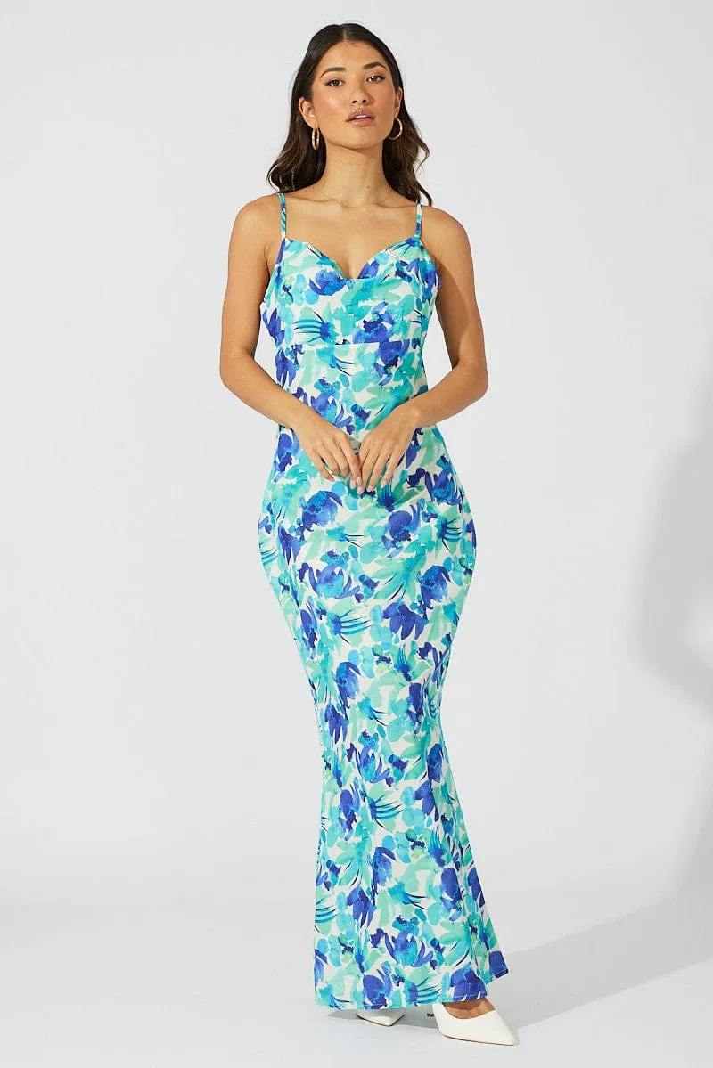 Poplin Glow Green Floral Maxi Dress Slip Cami Watercolour Print
