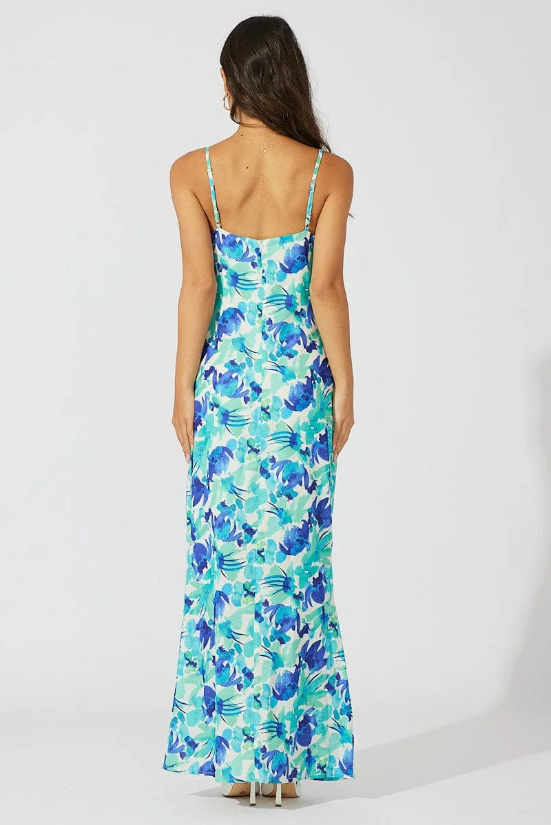 Green Floral Maxi Dress Slip Cami Watercolour Print Rural Air