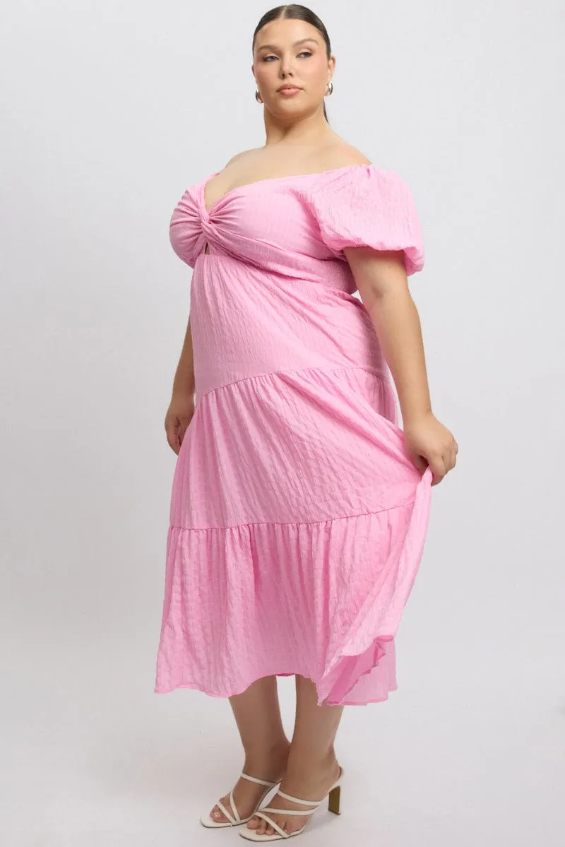 Stylish Silhouettes Pink Midi Dress Short Sleeve Cut Out