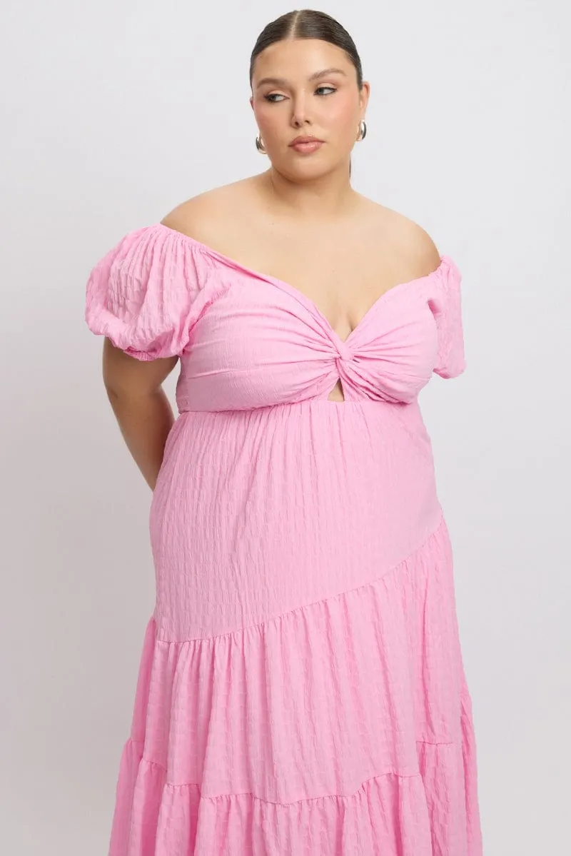 Feminine Charm Pink Midi Dress Short Sleeve Cut Out