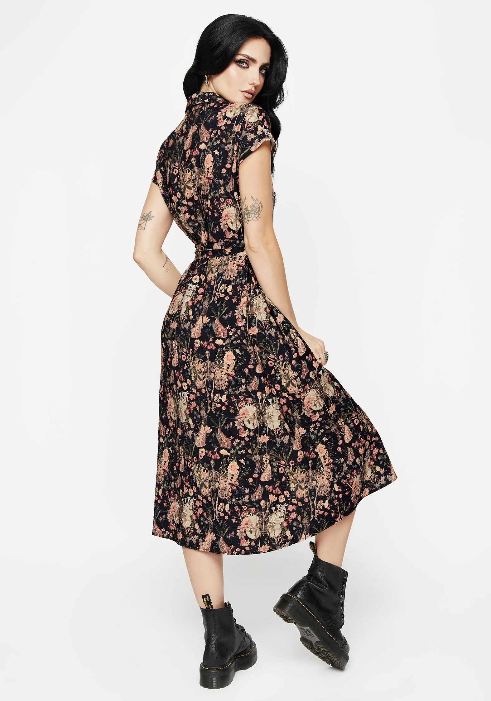 Toast Time Pixie Floral Print Midi Shirt Dress