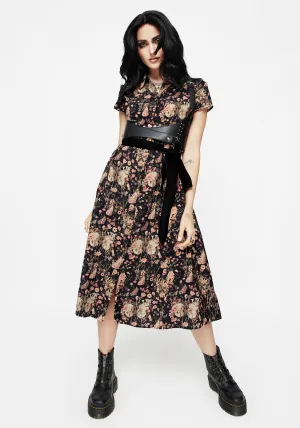 Any Season Comfortable party dress Pixie Floral Print Midi Shirt Dress