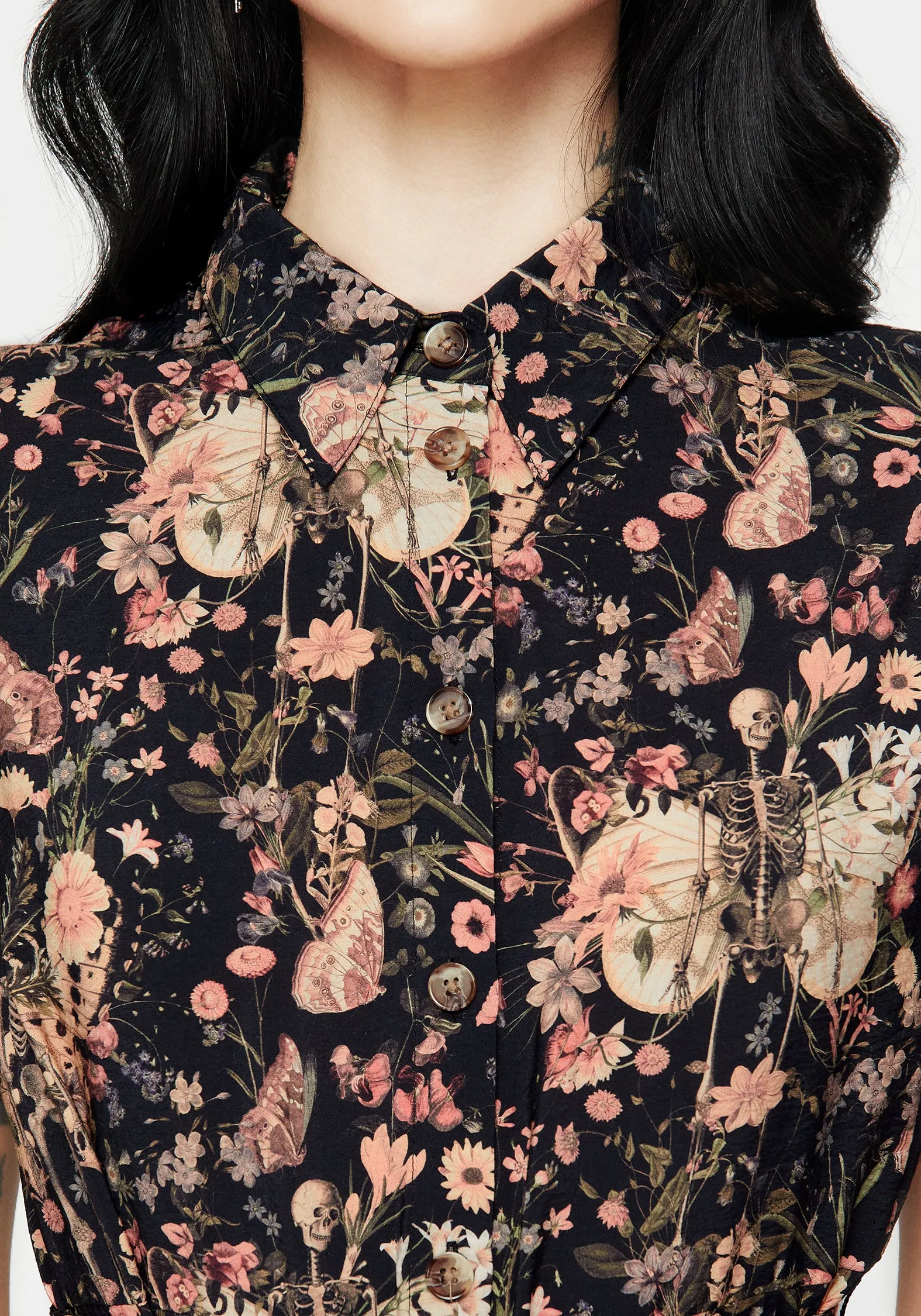 Classic Design Pixie Floral Print Midi Shirt Dress