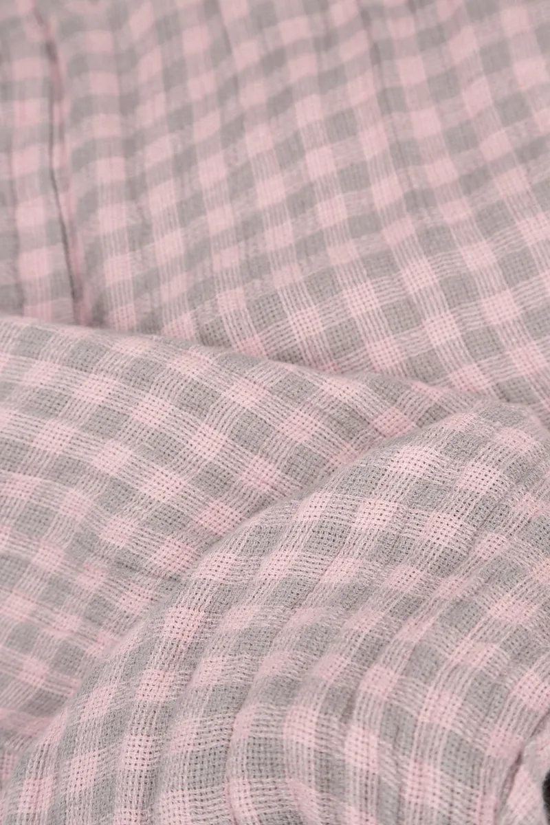 Cowl Neck Pink Check Linen Midi Dress Luxury Core
