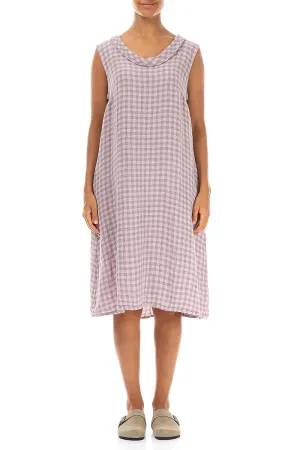 Cowl Neck Pink Check Linen Midi Dress Relaxed Outfit