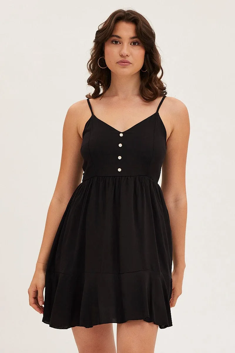 Black Chiffon Skater Dress AdjustableCuffs Stage Soul