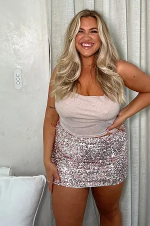 raw hem Signature Line Gold Sequin Mini Skirt