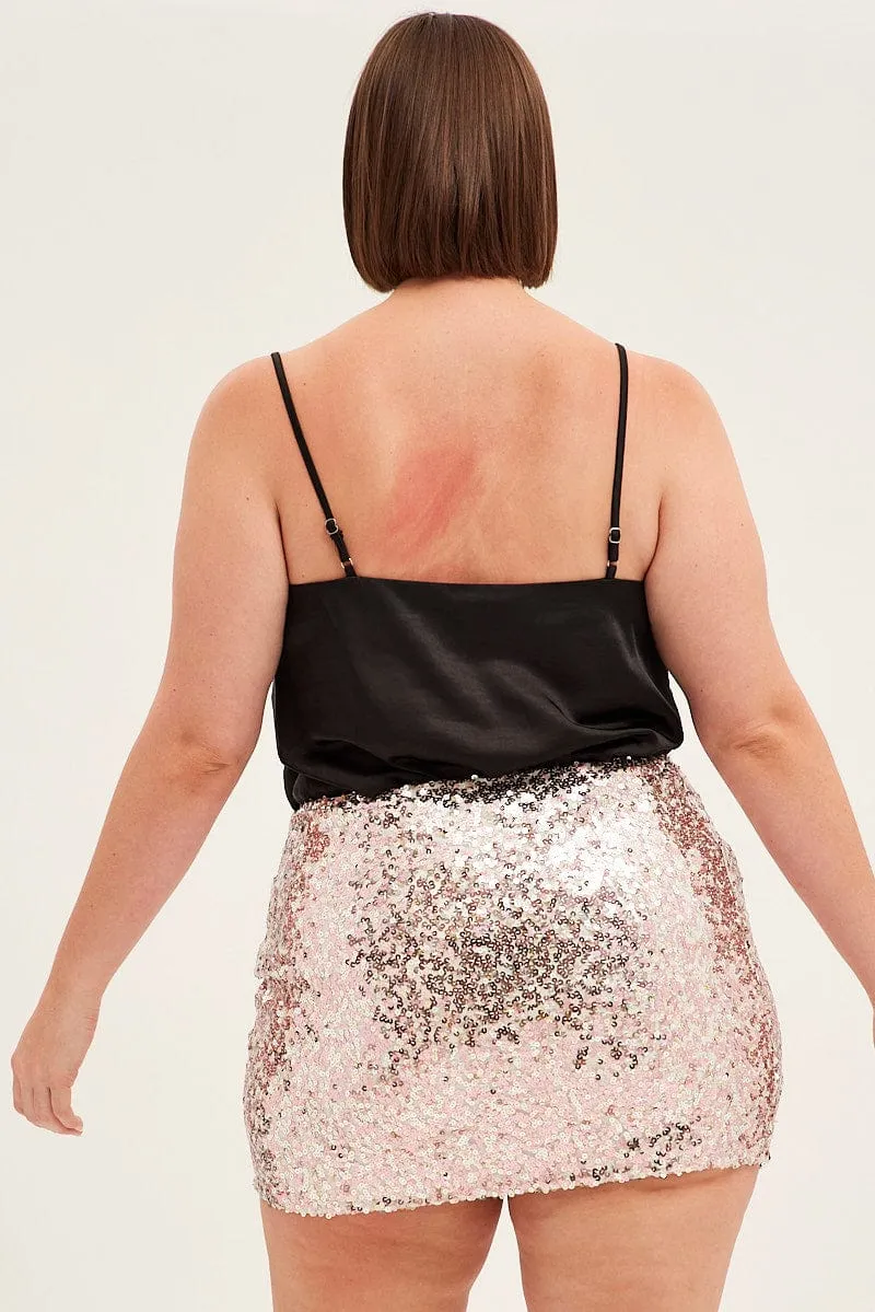 Comfort Waistline Gold Sequin Mini Skirt