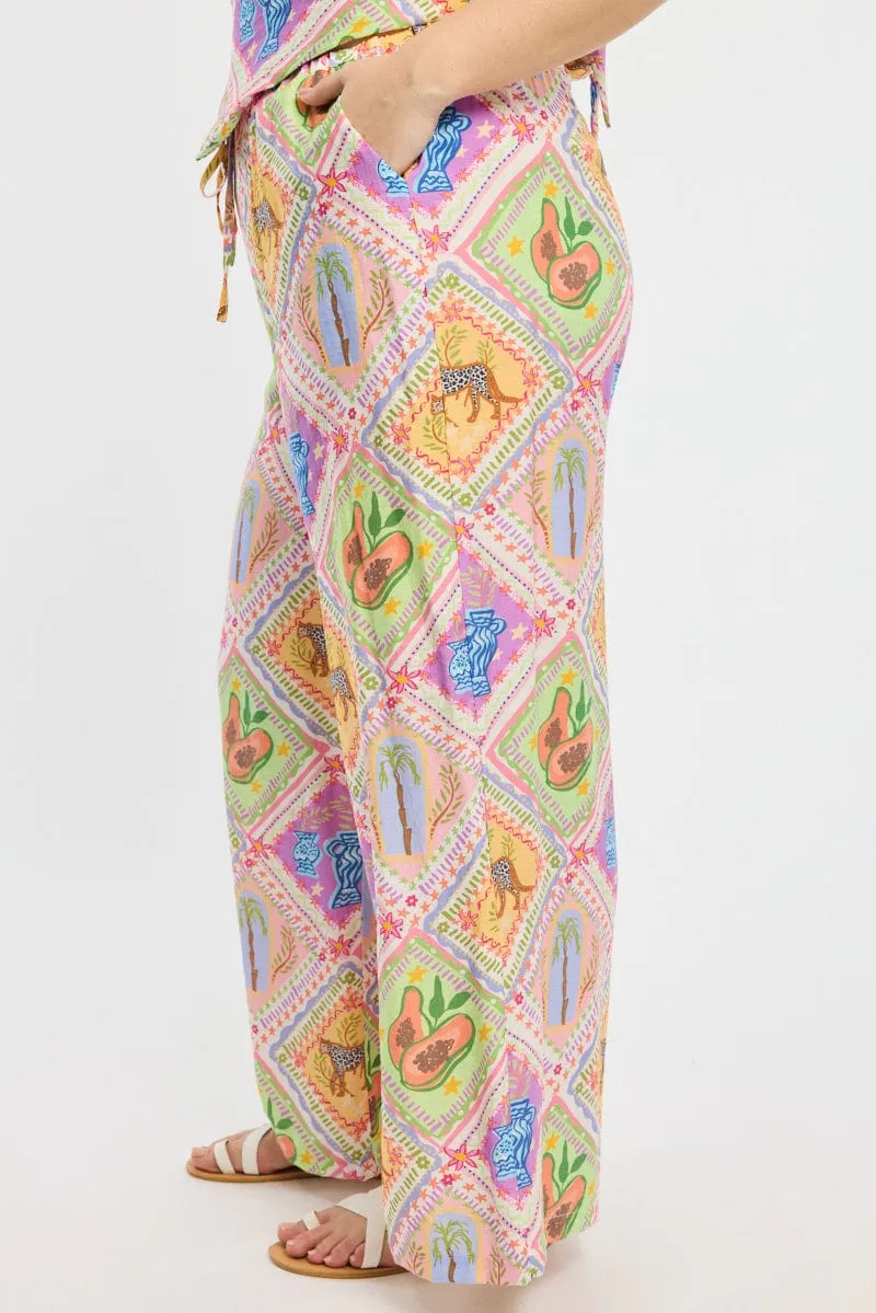 ExtendedSizeRange Multi Abstract Elastic Waist Wide Leg Pants