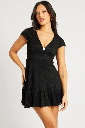 Shine Edge Black Mini Dress Lace