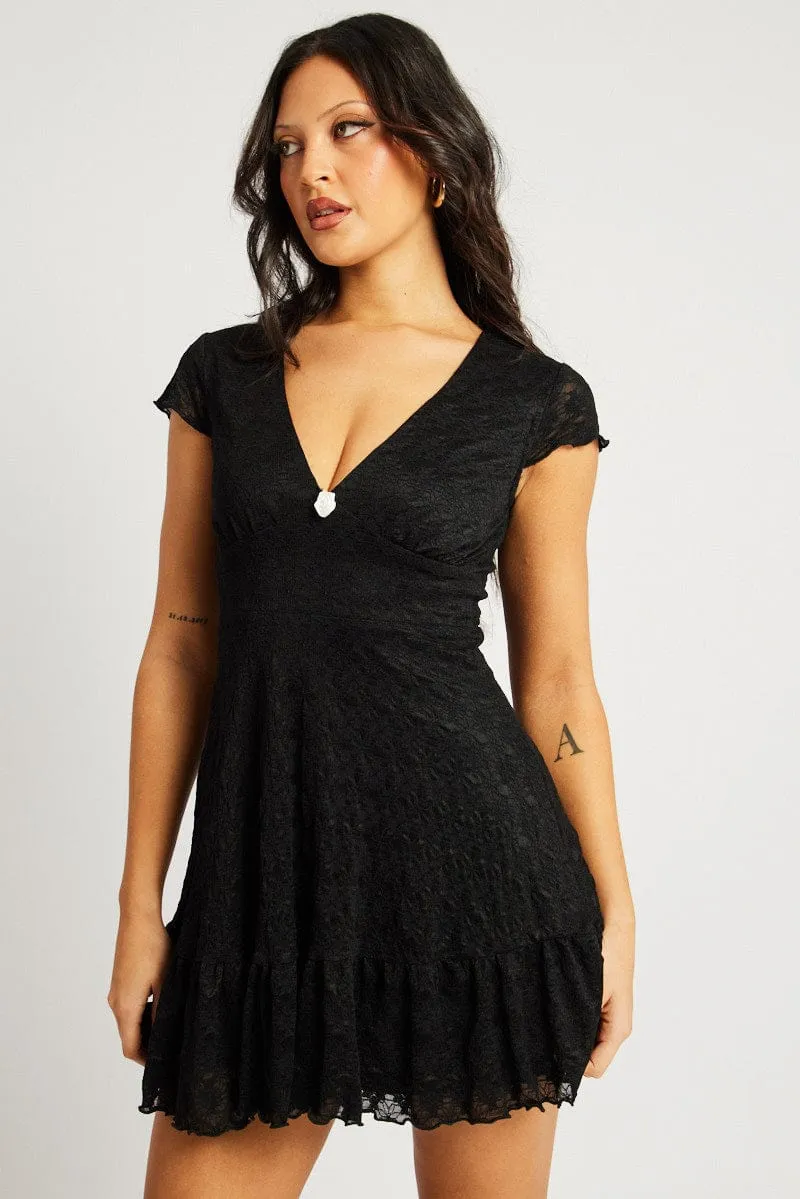 Pop Hot Black Mini Dress Lace