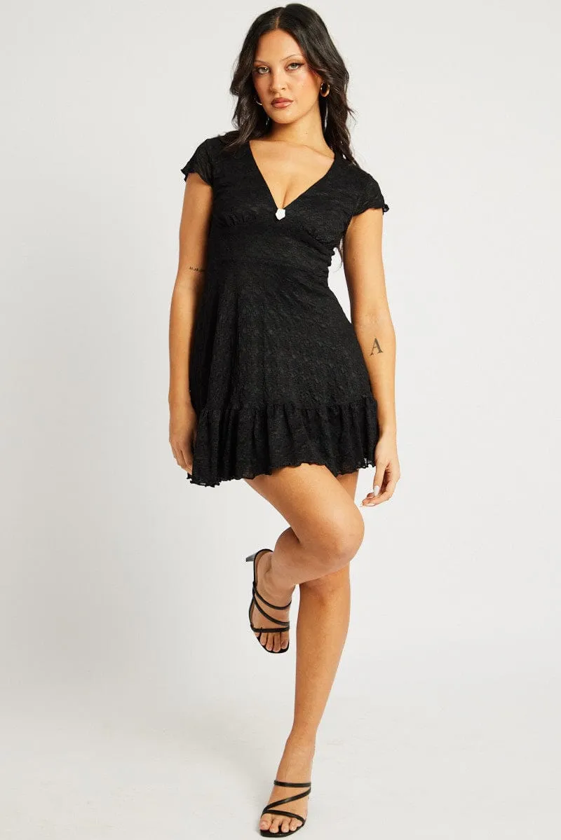 Black Mini Dress Lace City Shine