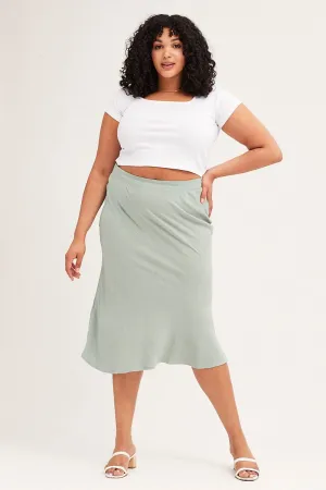 Green Elastic Waist Bias Linen Blend Skirt Heat Dissipating Fabric Wardrobe Classic