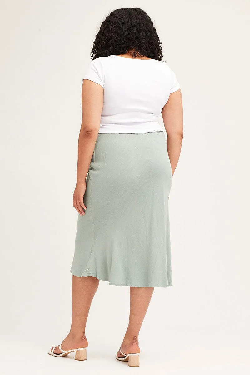 Wearable Art Ankle length Green Elastic Waist Bias Linen Blend Skirt