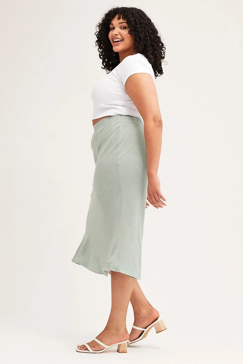 Tiered Layers Double Layered Design Green Elastic Waist Bias Linen Blend Skirt