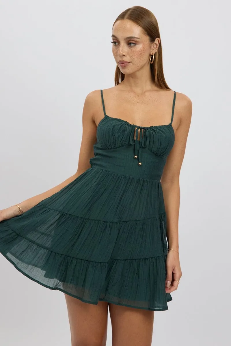 Trend Glow Green Fit And Flare Dress Mini Tiered