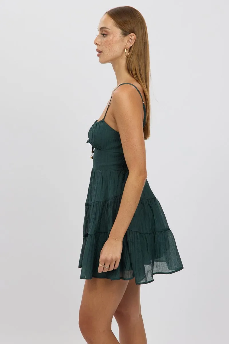 Green Fit And Flare Dress Mini Tiered Elegant mini with floral prints