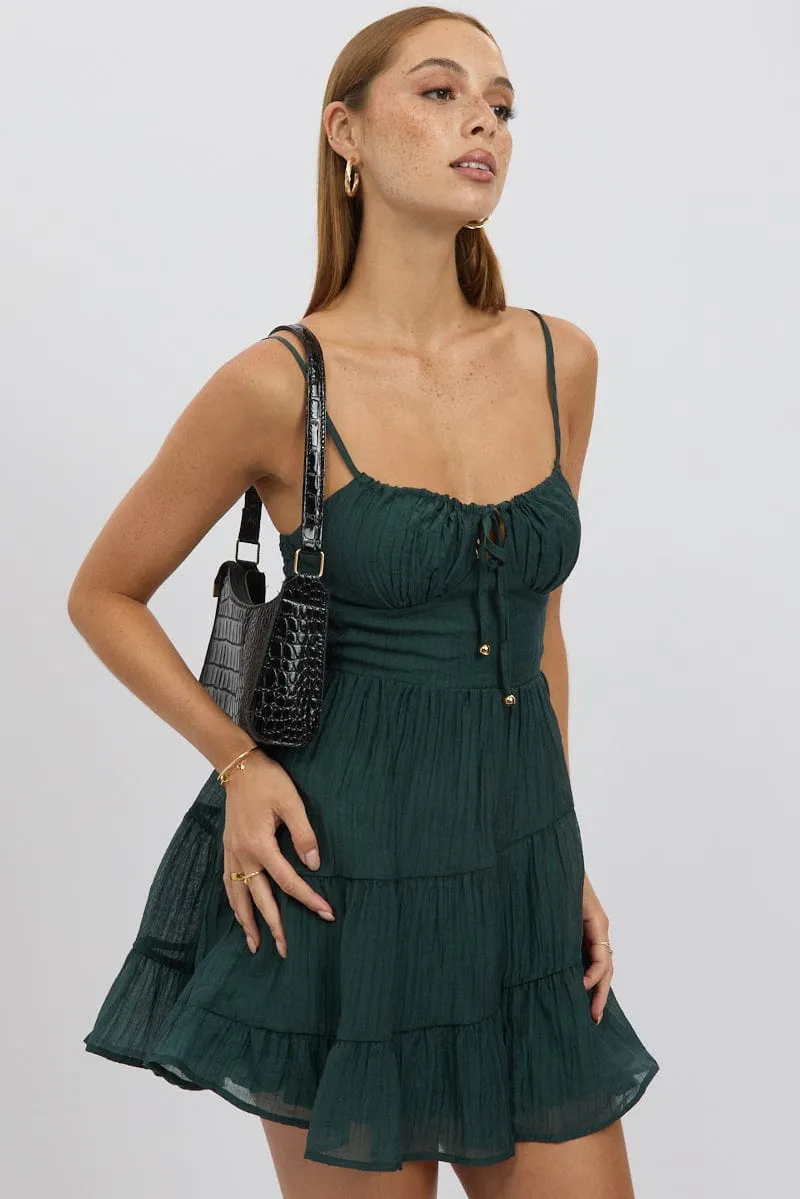 Lightweight party mini party mode Green Fit And Flare Dress Mini Tiered