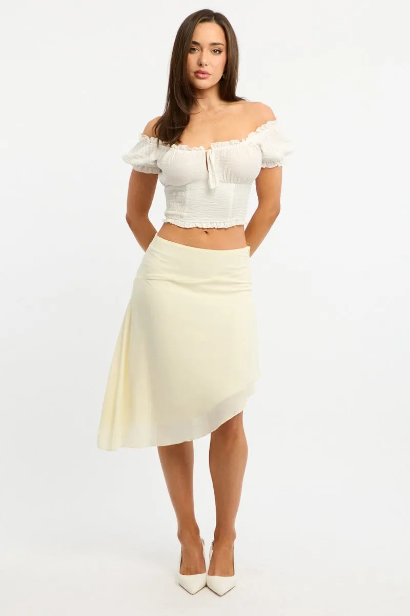Yellow Scarf Hem Skirt Midi Asymmetric Subtle Detail Neutral Look