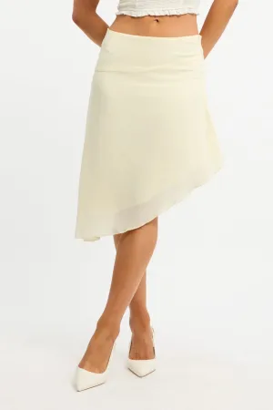 Evening Outing City Style Yellow Scarf Hem Skirt Midi Asymmetric