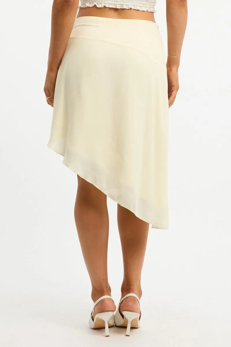 Feminine Charm Draped Design Yellow Scarf Hem Skirt Midi Asymmetric