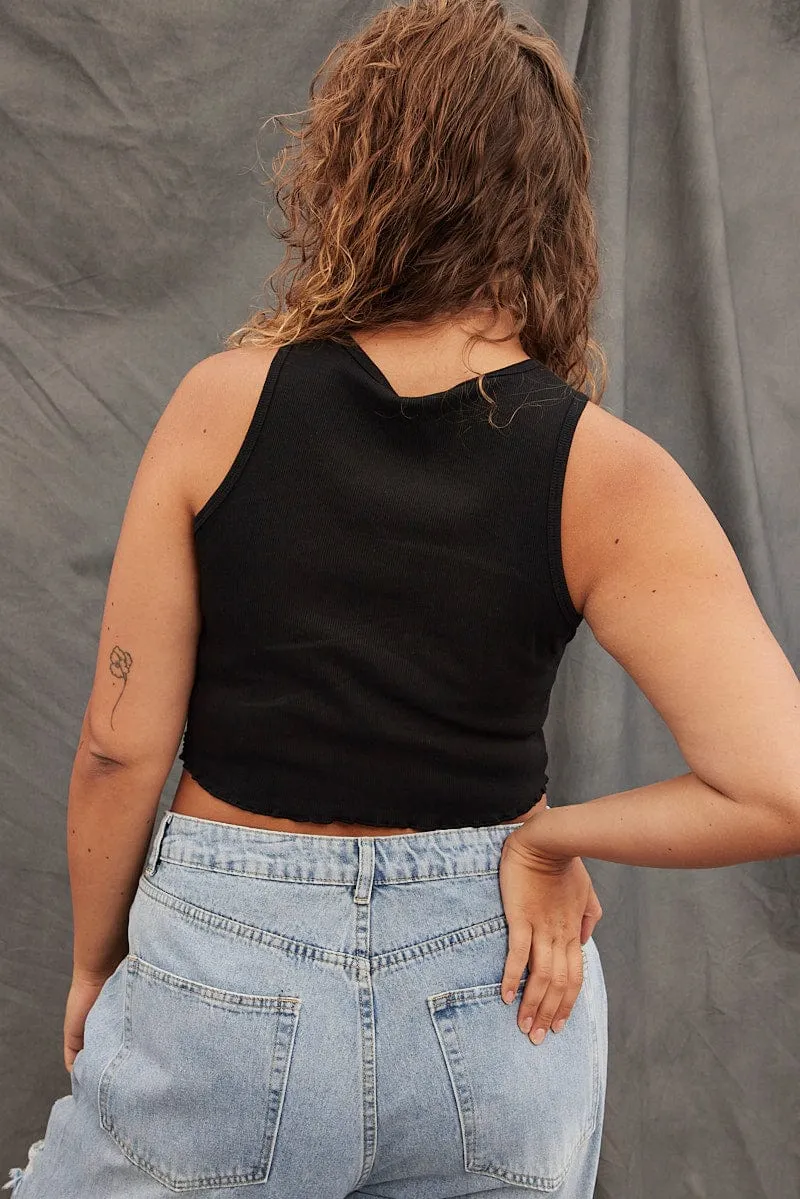 Black Crop Tank Dragon Rib Jersey ZeroWaste Production