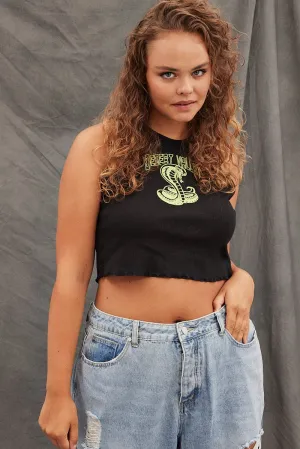 Black Crop Tank Dragon Rib Jersey Non Restrictive Silhouette Easy-to-Style Top