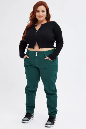 Street Inspired Green Skinny Denim Jeans High Rise