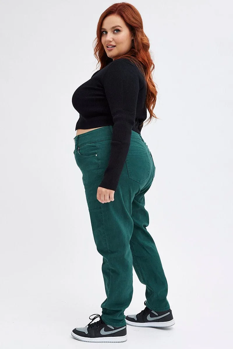 Anytime Look Green Skinny Denim Jeans High Rise