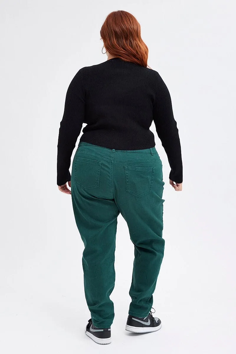 Green Skinny Denim Jeans High Rise Youth Style Weekend Style Rainy Day