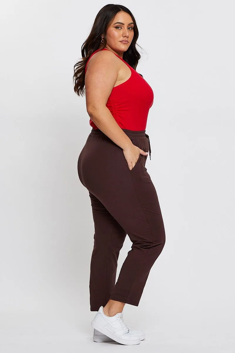 Brown Track Pants Mid Rise Drawstring stain resistant coating Breathable activewear
