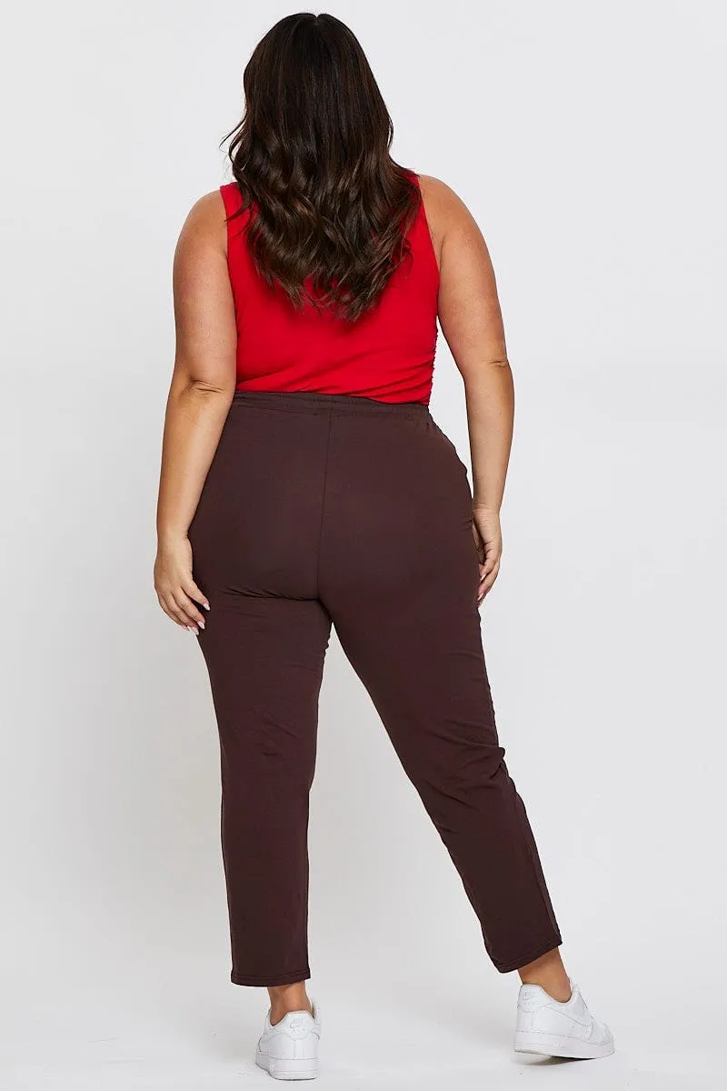 Brown Track Pants Mid Rise Drawstring Tear Resistant Design Eco Dye Process