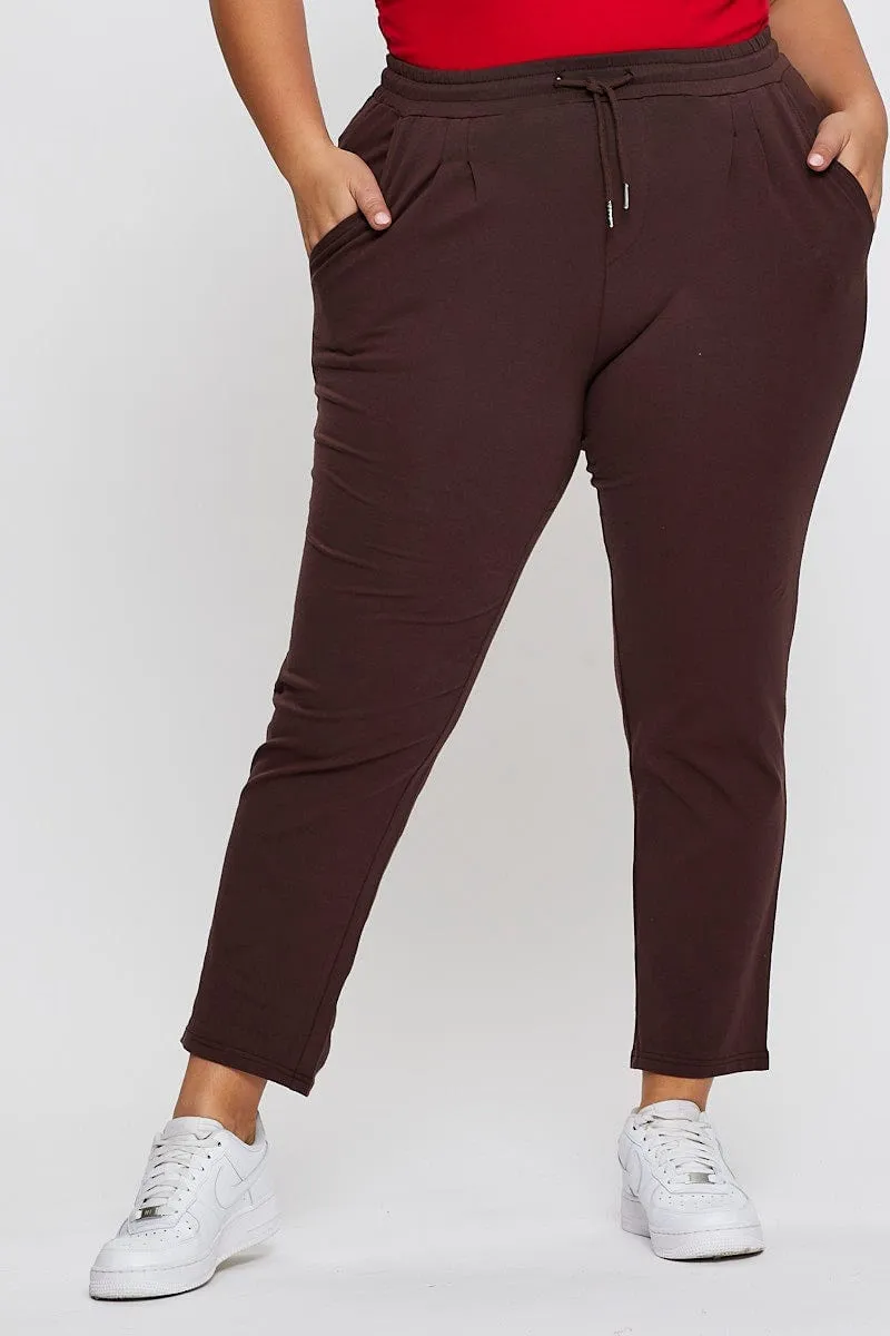 Dynamic Fit Brown Track Pants Mid Rise Drawstring