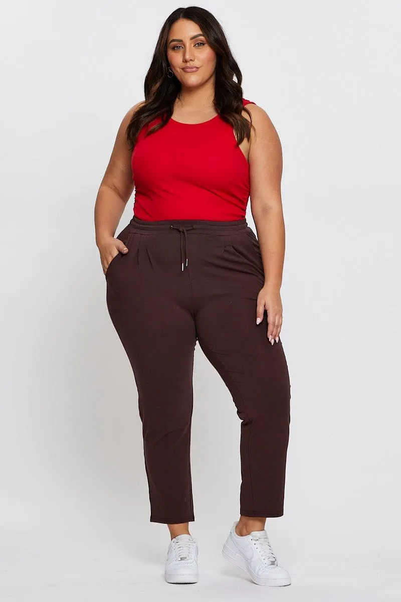 Brown Track Pants Mid Rise Drawstring Timeless Wear Reflective Trim