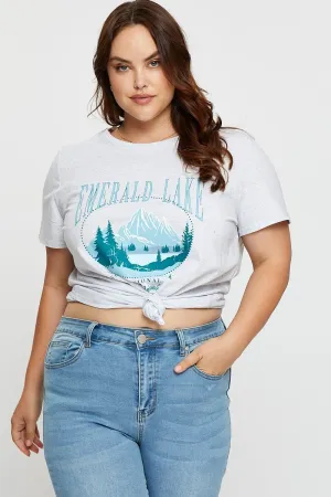 Light and Breathable Grey Graphic T-shirt Crew Neck Short Sleeve Cotton