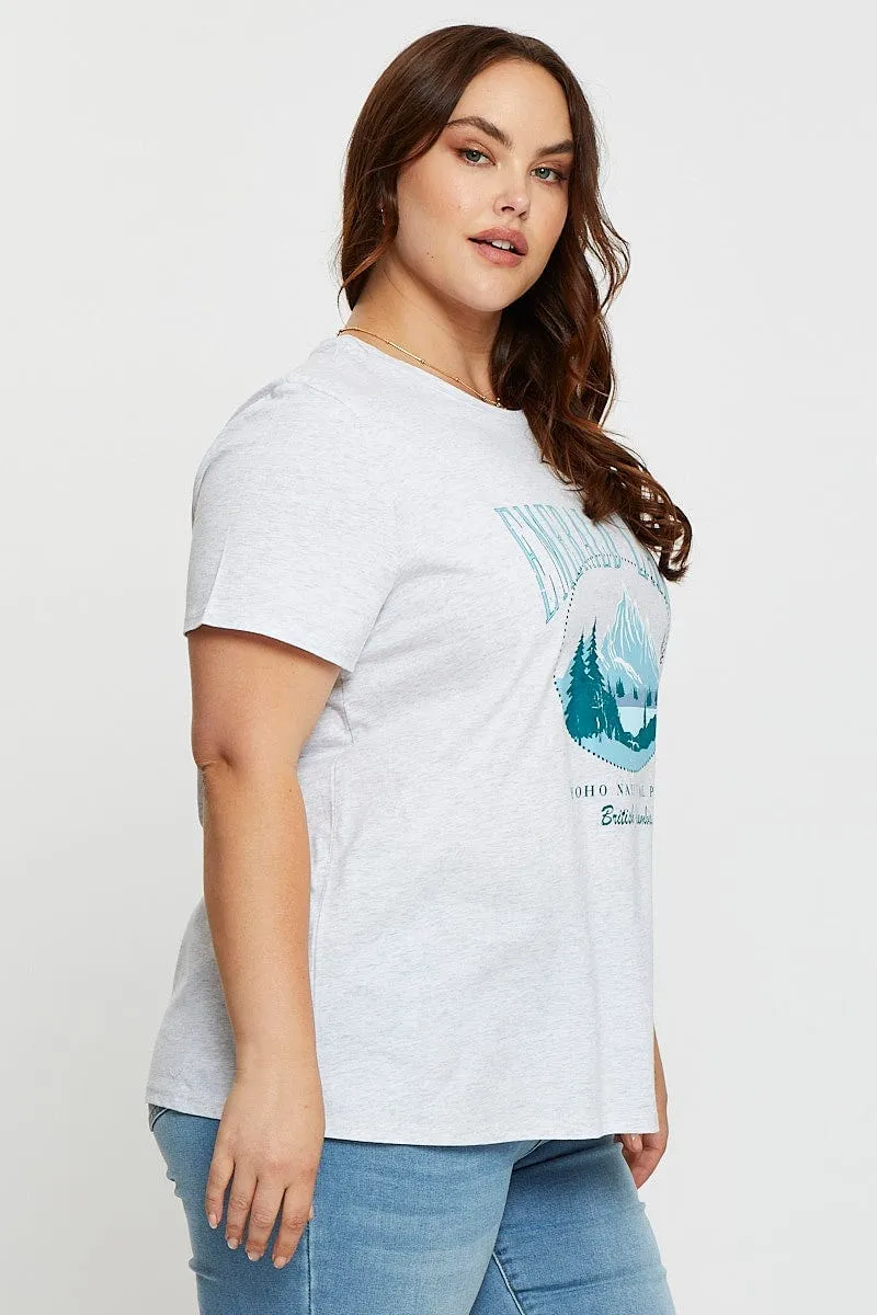 Grey Graphic T-shirt Crew Neck Short Sleeve Cotton Classic Outfit