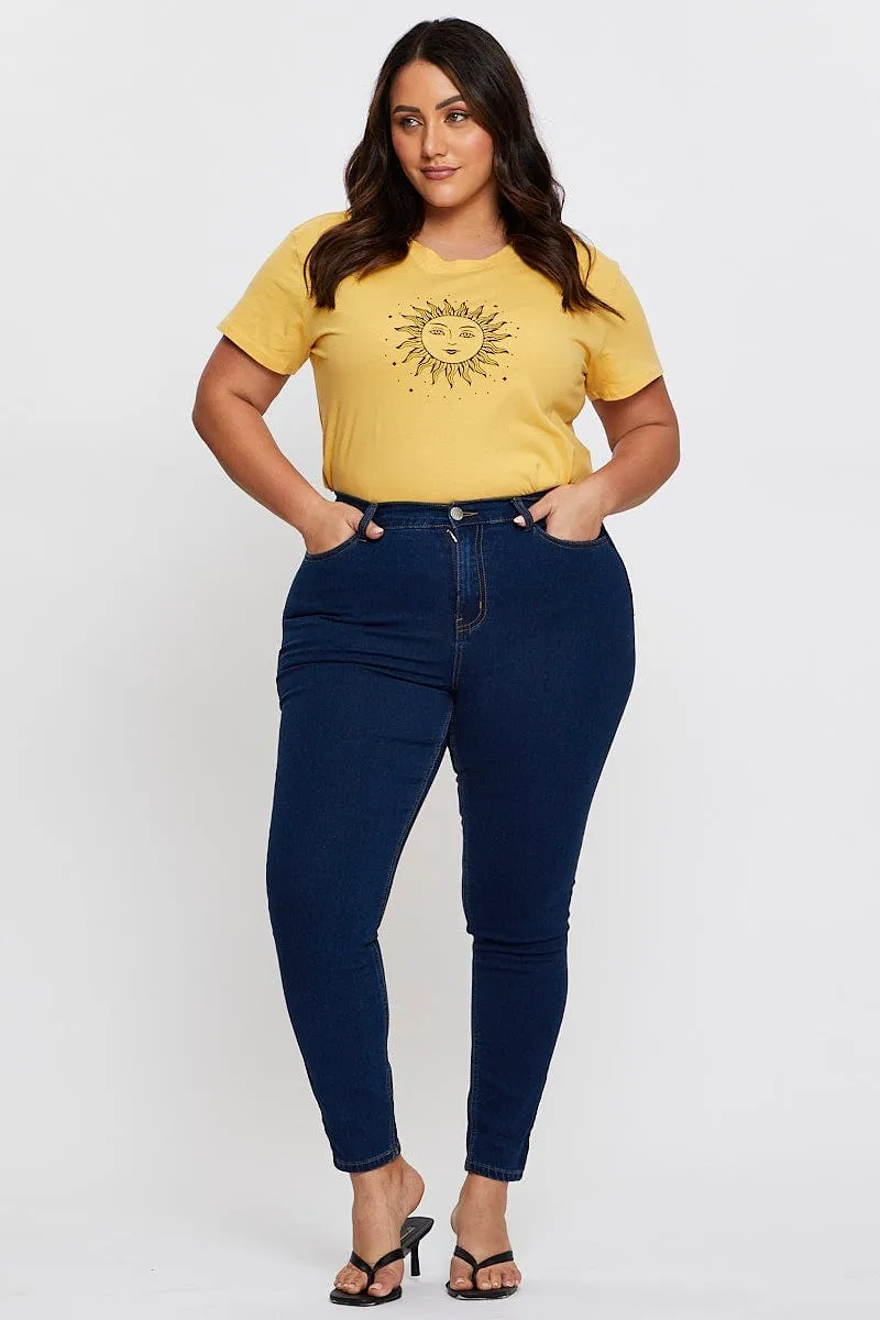 Outdoor Leisure Look Yellow Graphic T-shirt Radiant Sun Short Sleeve Cotton