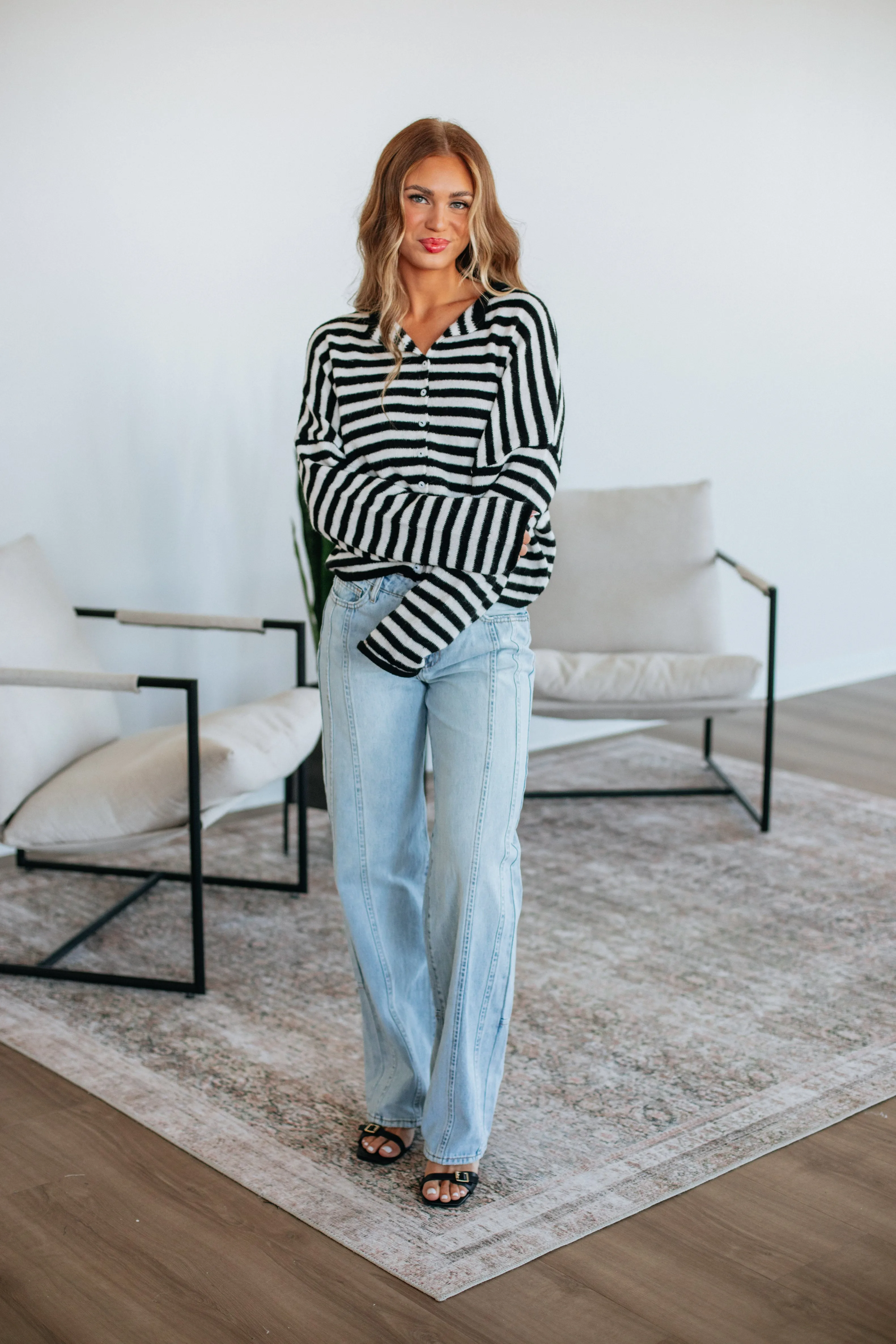 Soft Knit Piece Brooke Striped Cardigan - Black Mix