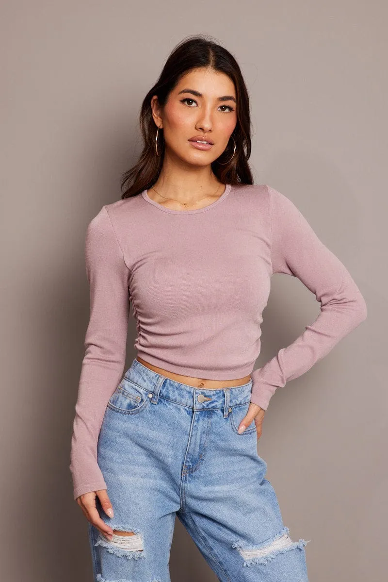 Open Glow Purple Seamless Top Long Sleeve Side Ruched