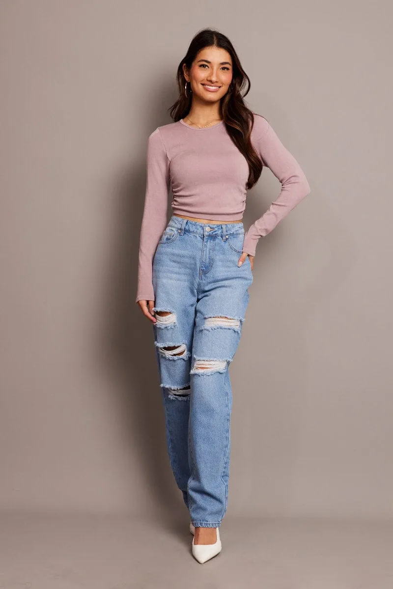 Dance Light Essential Shirt Purple Seamless Top Long Sleeve Side Ruched